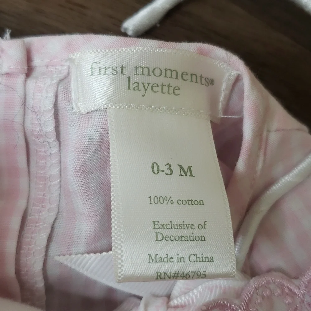 First Moments NWOT Layette Two Piece Gingham Set Sz 0-3M